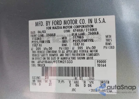 2003 Mazda B3000 Se from USA, damaged, VIN 4F4YR46U93TM21333